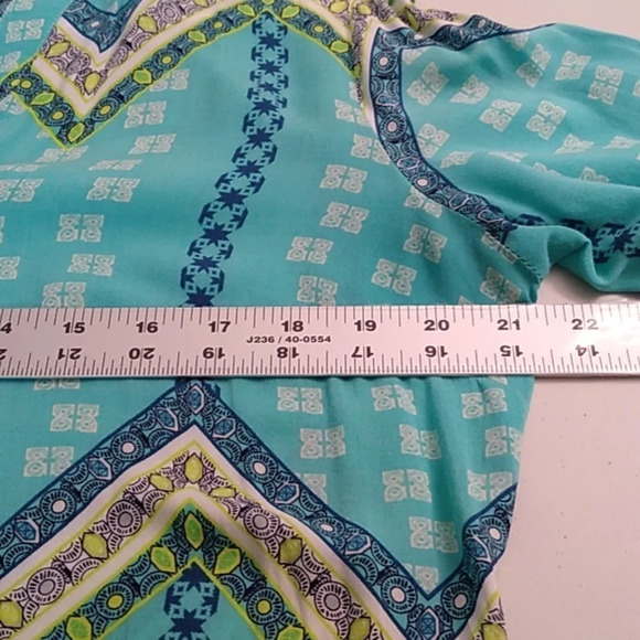 TRIBAL SUMMER BOHO BEACH PRINT, ROLL TAB 3/4 SLEEVE LIGHTWEIGHT TUNIC TOP - Picture 6 of 8